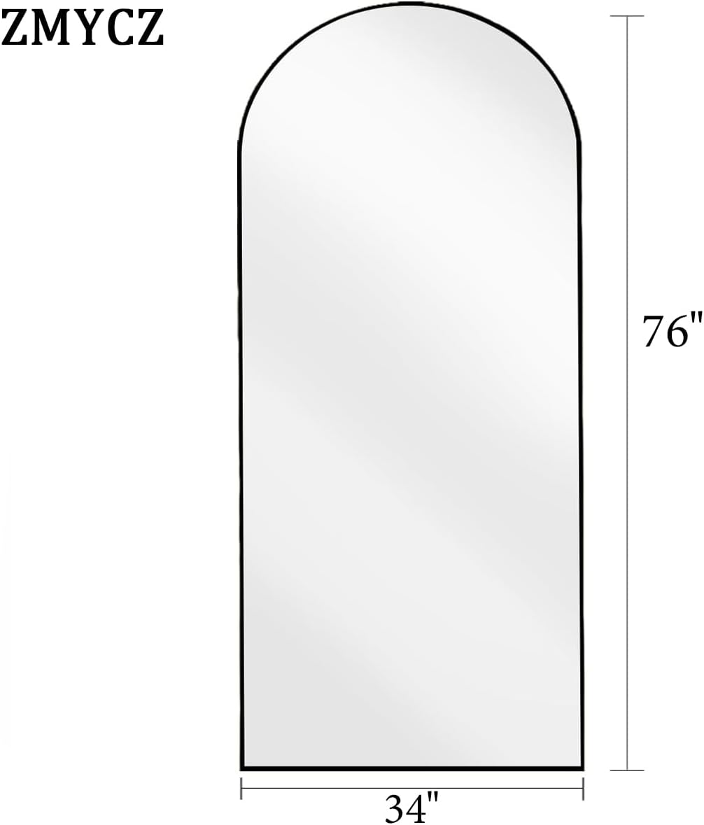 76"×34" Arched Full-Length Mirror with Stand, Hanging or Leaning, Aluminum Frame (Black) - Image 2