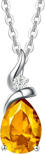 14K White Gold Birthstone Pendant Necklace with Diamond Teardrop, Sterling Silver Chain 16" + 2" Extender - Image 5
