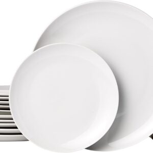 18-Piece White Porcelain Coupe Dinnerware Set, Service for 6, Microwave & Dishwasher Safe, Plates, Bowls, and Dishes