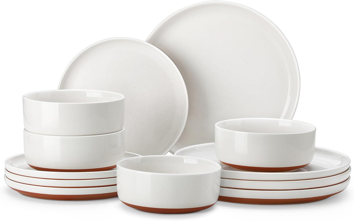 12-Piece Modern Stoneware Dinnerware Set for 4, White Ceramic Plates & Bowls, Microwave & Dishwasher Safe, TARA Series