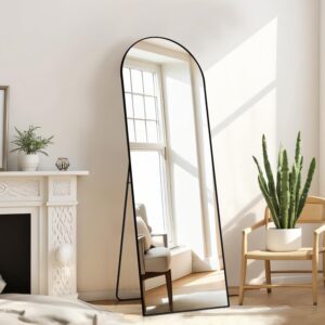 16"×59" Arched Full-Length Mirror with Shatter-Proof Glass, Floor Standing or Wall Hanging, Aluminum Frame for Bedroom or Cloakroom