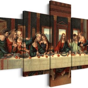 5-Piece The Last Supper Wall Art, Leonardo da Vinci Religious Canvas Set, Dining Room Decor, 60x32 in, Ready to Hang