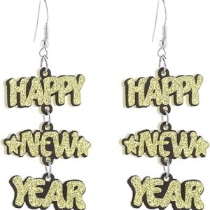 Colorful Happy New Year Resin Dangle Earrings with 2026 Letter and Star Shapes for Women