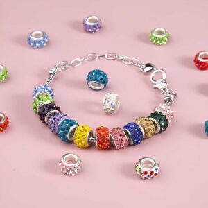 50-Piece Large Hole Rhinestone Spacer Beads, 12mm, Mixed Colors for DIY Jewelry and Crafts