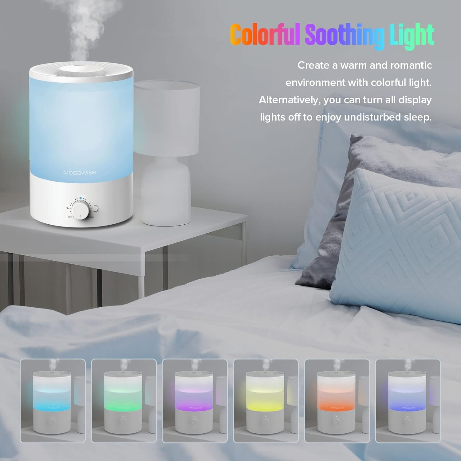 Cool Mist Ultrasonic Humidifier for Bedroom with 1-Gallon Tank, Colorful Night Light, Essential Oil Diffuser, and Auto Shut-Off - Image 2