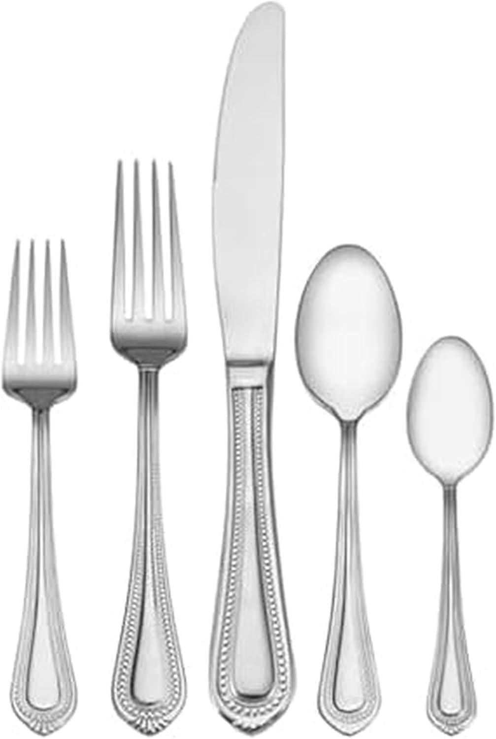 65-Piece 18/10 Stainless Steel Flatware Set for 12, Classic Beaded Edge Silverware with Full Service and Serving Utensils