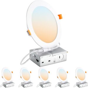 6-Pack 6" LED Recessed Ceiling Lights, Slim Dimmable Canless Wafer Downlights with 5CCT, 12W 1200LM for Kitchen, Living Room, Bedroom, ETL FCC Certified