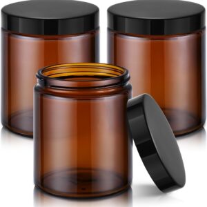 3-Pack 8oz Amber Glass Jars with Lids and Blank Labels, Wide Mouth for Lotion, Cream, Honey, Powder, or Jelly Storage
