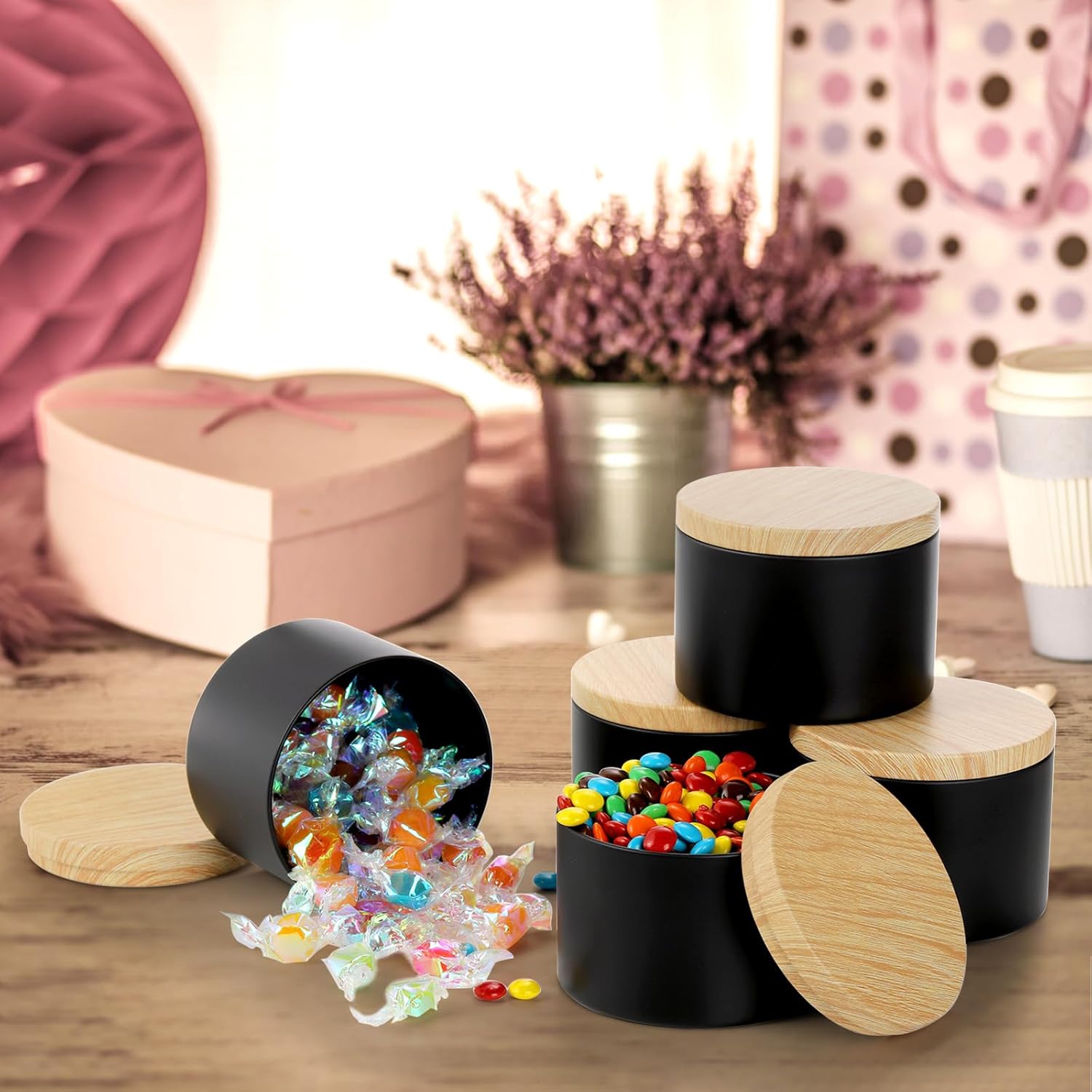 24-Pack 8oz Matte Black Candle Tins with Lids, Round Metal Jars for DIY Candle Making and Gift Packaging