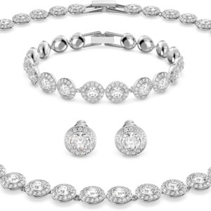 Crystal Angelic Jewelry Set with Necklace, Bracelet, and Earrings, Rhodium Finish, Hypoallergenic and Nickel-Free (White)