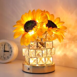 Sunflower Touch Table Lamp, Rechargeable Cordless Night Light with 3-Color Dimming