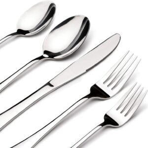 40-Piece Stainless Steel Flatware Set for 8, Heavy-Duty Silverware with Steak Knives, Forks, and Spoons, Dishwasher Safe, Gift-Ready