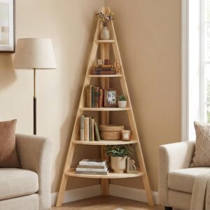 63" 6-Tier Christmas Village Display Shelf, Corner Wood Bookshelf Stand for Holiday Decor in Bedroom, Living Room, or Office