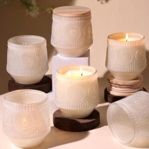 6-Pack 13.5oz Milky White Glass Candle Jars with Wooden Lids and Labels for DIY Candle Making