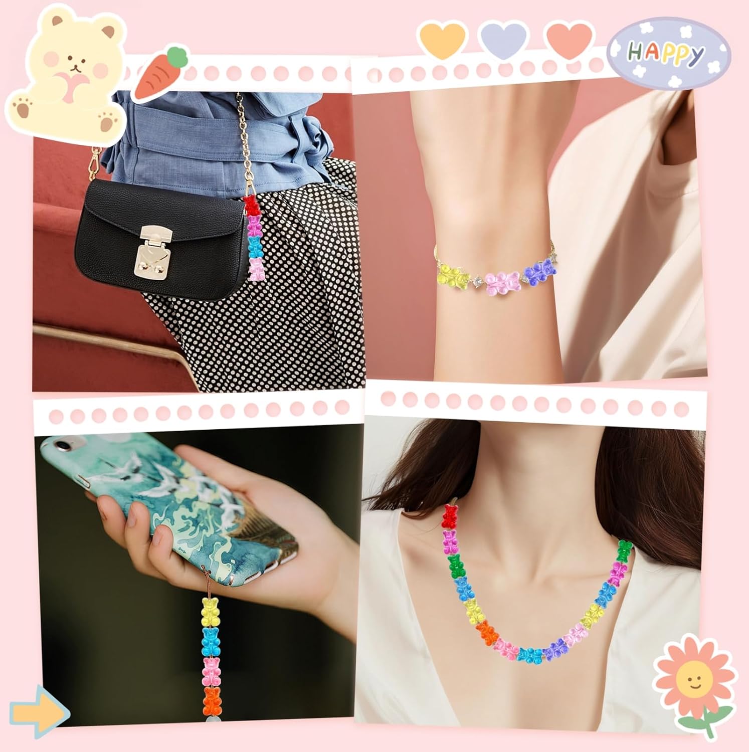 100 Clear Acrylic Bear Beads in Mixed Colors for DIY Jewelry and Crafts - Image 2