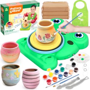 Kids Pottery Wheel Kit with Air Dry Clay, Painting Supplies, and Tools for Ages 6–12