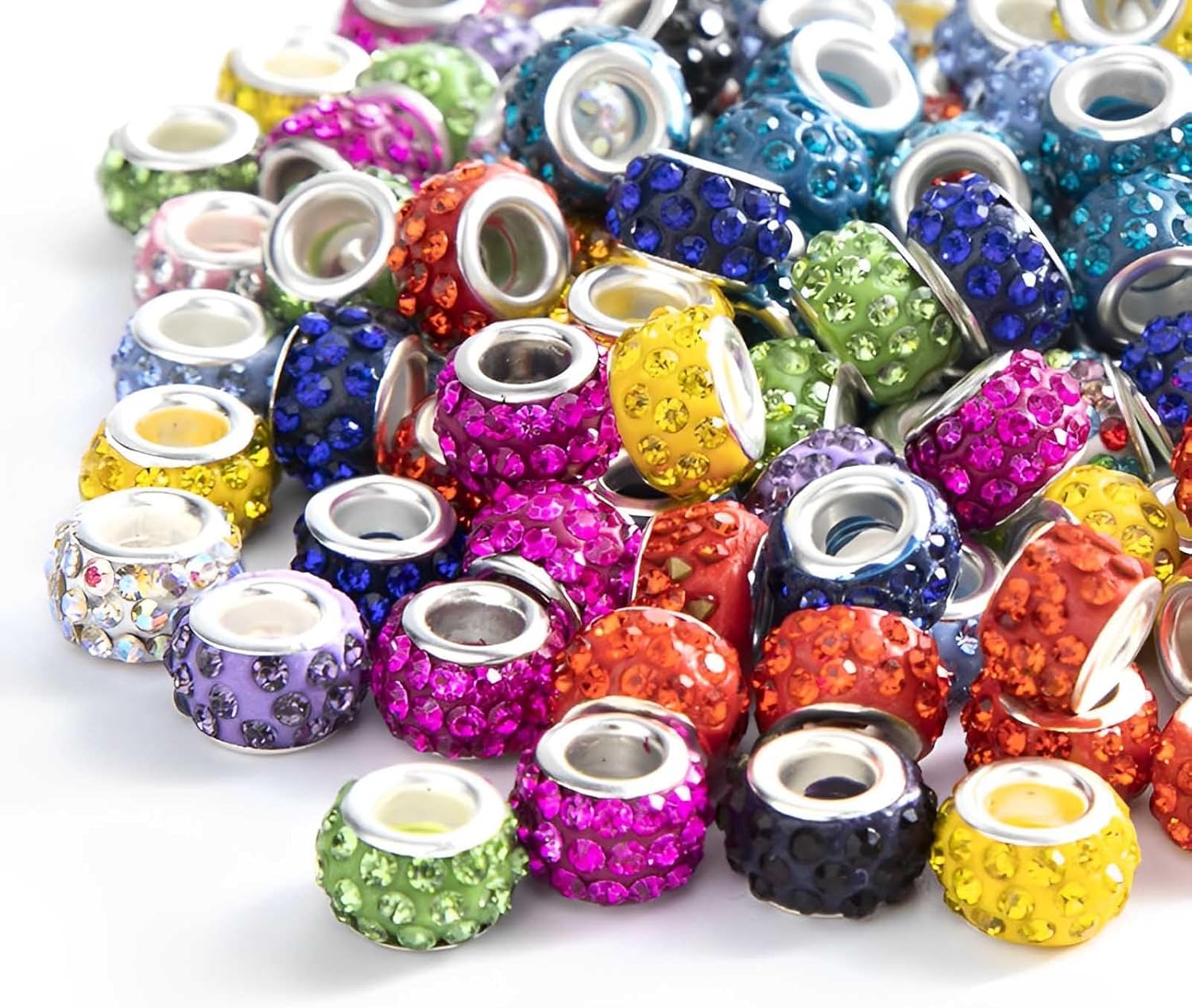 50-Piece Large Hole Rhinestone Spacer Beads, 12mm, Mixed Colors for DIY Jewelry and Crafts - Image 4