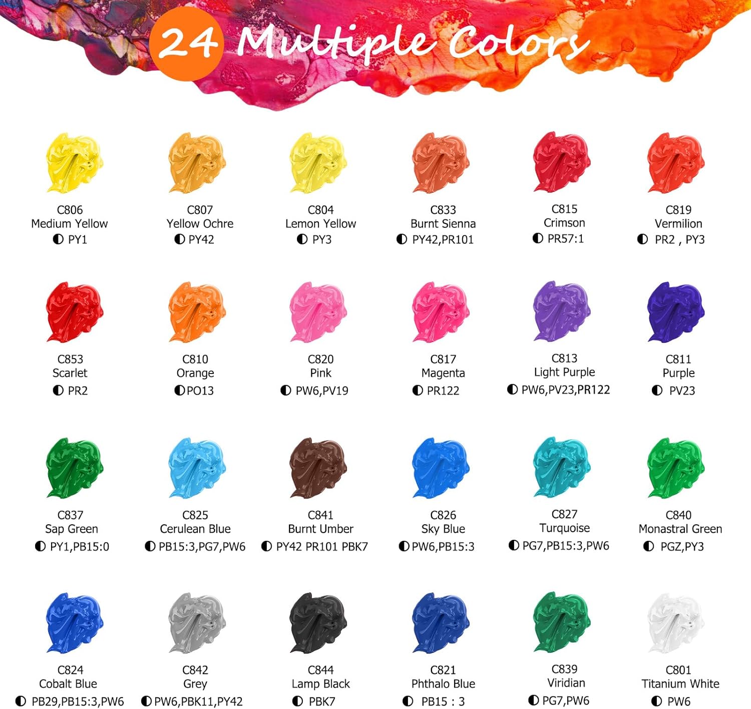 24-Color Acrylic Paint Set with 12 Brushes for Canvas, Ceramics, and Crafts - Image 4