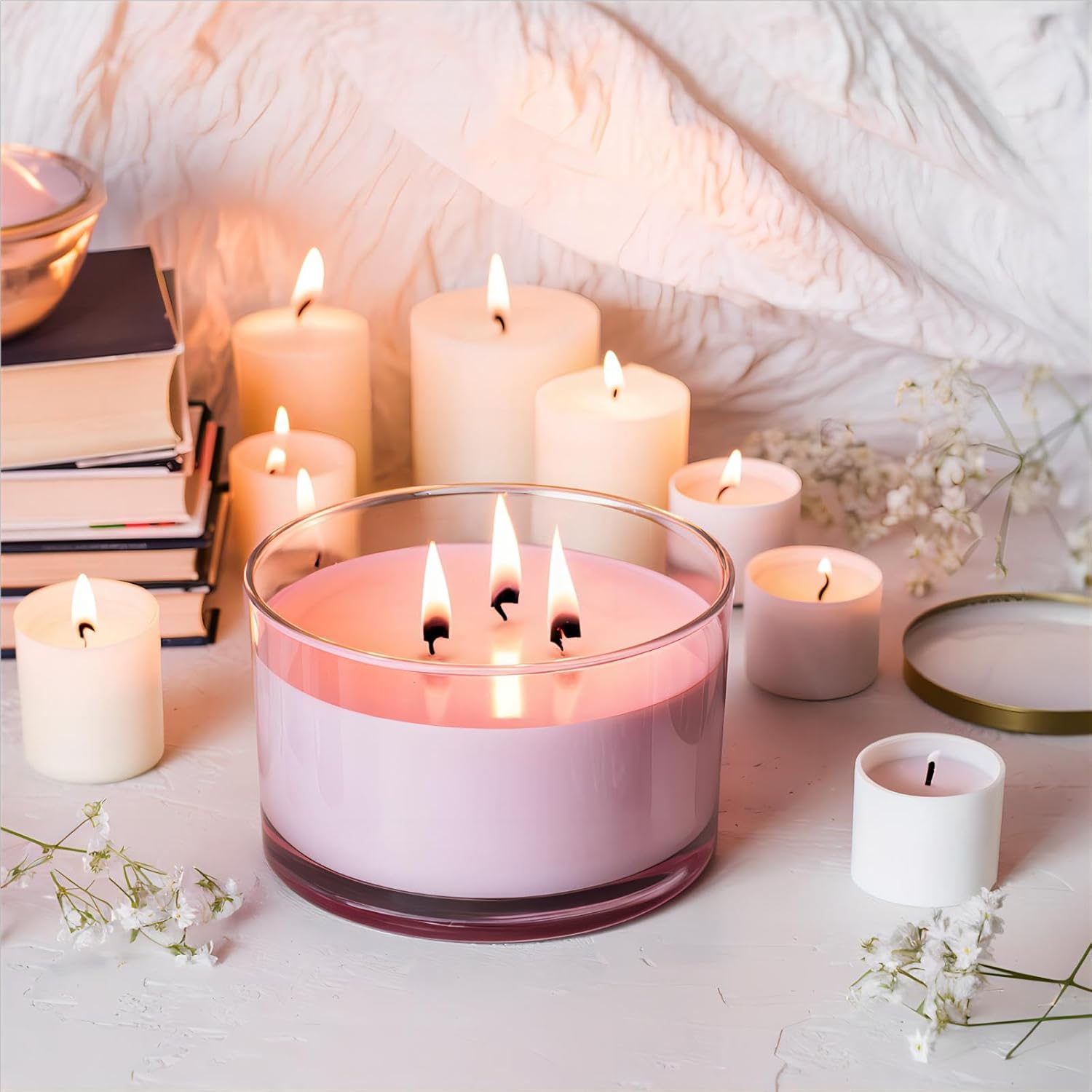 6-Pack 24oz Clear Glass Candle Jars with Multi-Wick, Wide Mouth, Airtight Bamboo Lids, Sticky Labels, and Wick Kit for DIY Candle Making, Dishwasher Safe - Image 3