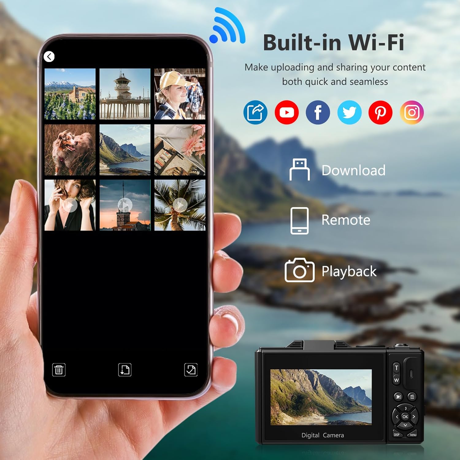 4K 64MP Vlogging and Photography Camera with 3" Flip Screen, 18X Zoom, and 32GB Micro SD Card (Black) - Image 4