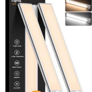 10.2" Rechargeable Under Cabinet Lights, 84-LED Motion Sensor Lights with 3 Color Modes & 5 Brightness Levels, Magnetic Easy-Install Closet Lighting (2 Pack)