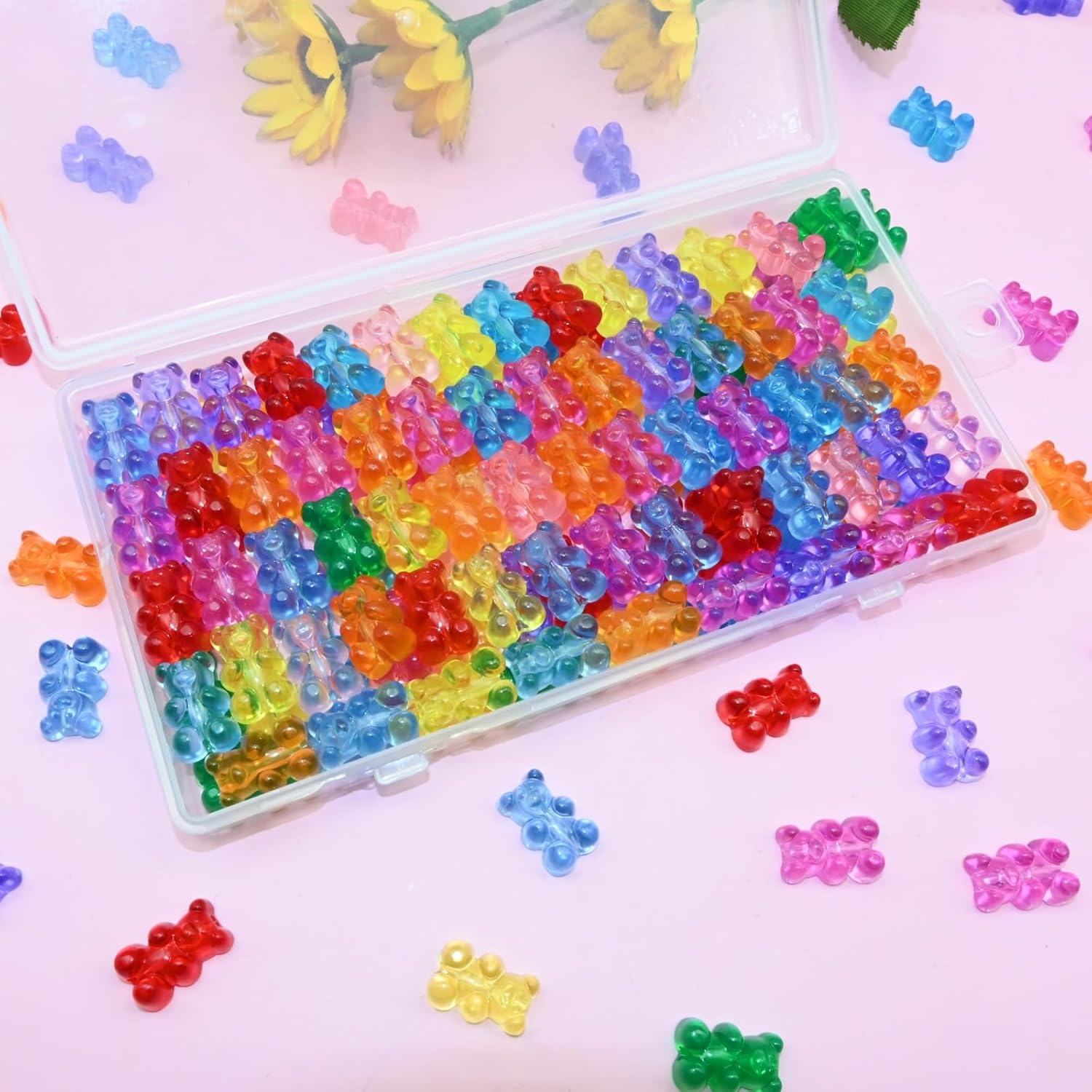 100 Clear Acrylic Bear Beads in Mixed Colors for DIY Jewelry and Crafts