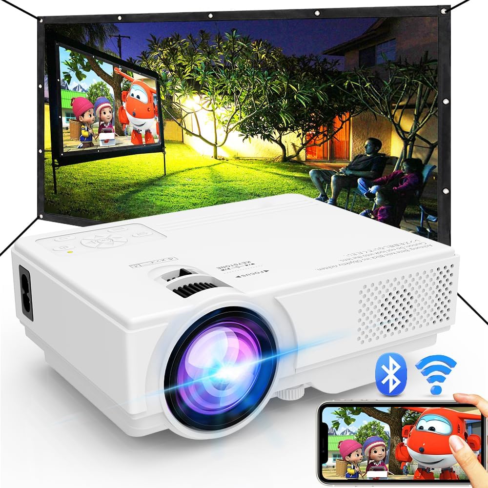 Mini WiFi and Bluetooth Projector, 1080P Home Entertainment with Smartphone Screen Mirroring