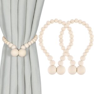 2-Pack Magnetic Wood Bead Curtain Tiebacks for Boho or Farmhouse Decor