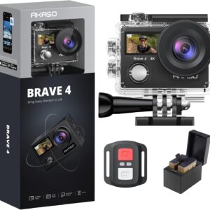 Brave 4 4K 30FPS 20MP WiFi Action Camera, 131FT Waterproof with EIS, 5X Zoom, 2 Batteries, and Helmet Accessories Kit