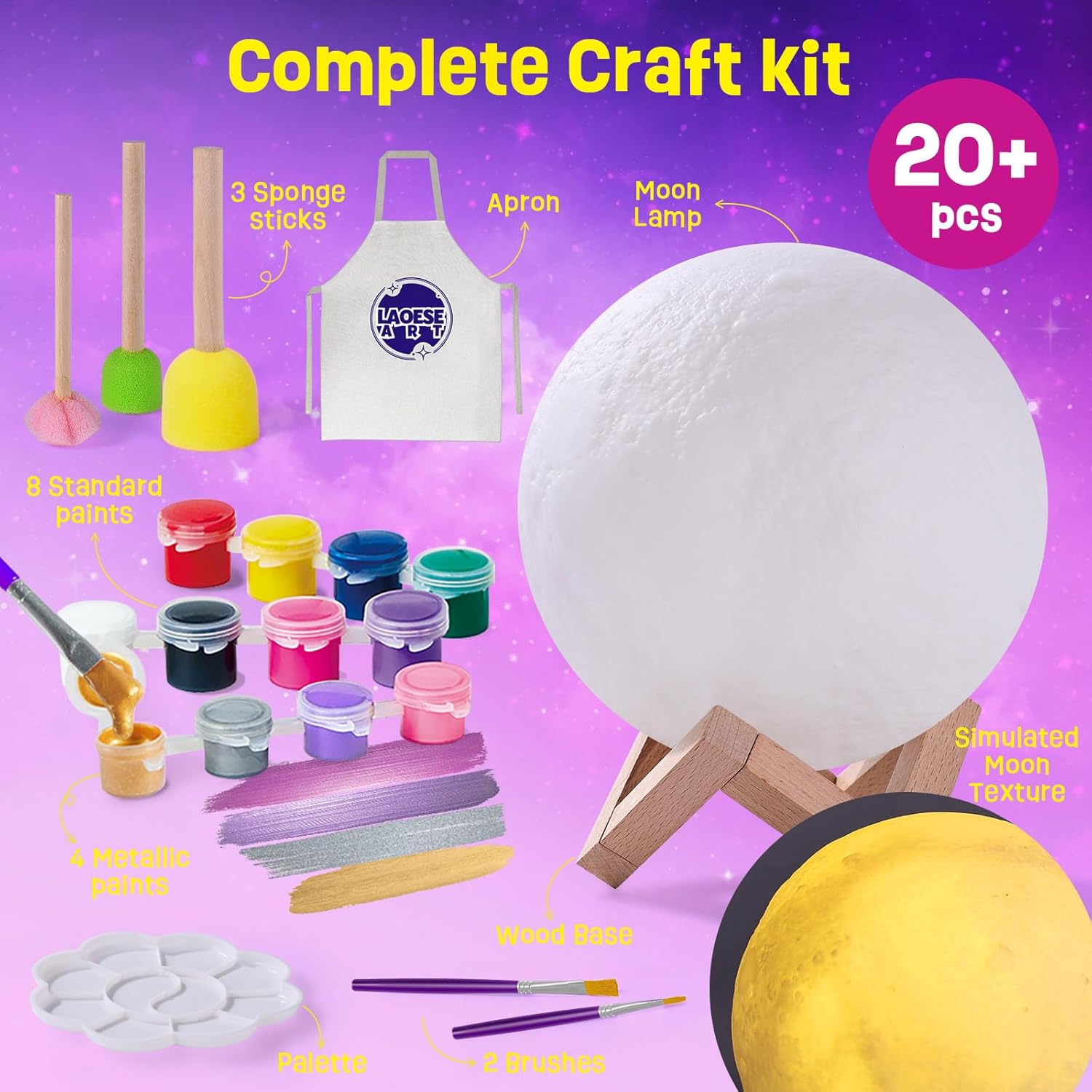DIY Moon Lamp Painting Kit, 3D Night Light Craft Set for Kids Ages 3–12 - Image 5