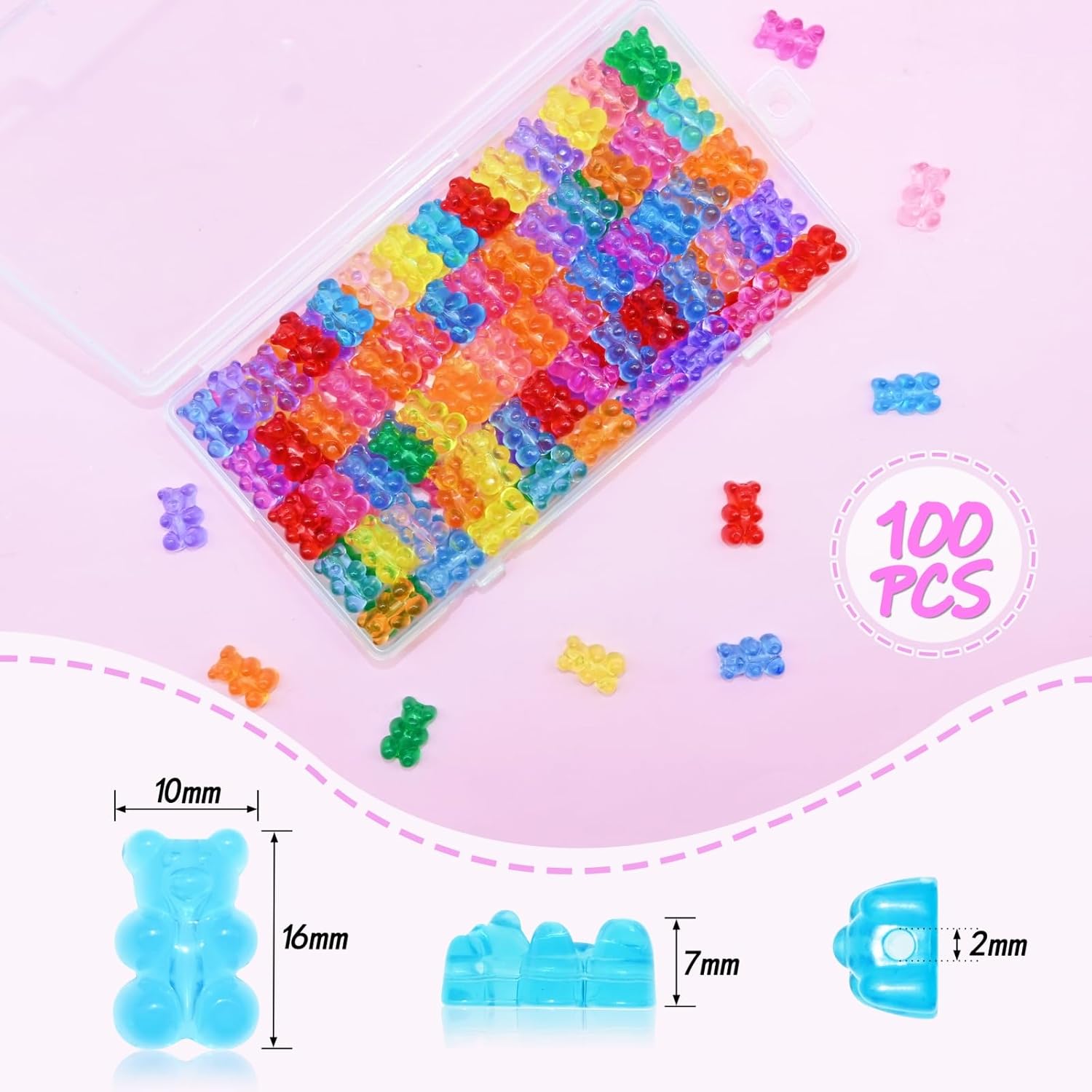100 Clear Acrylic Bear Beads in Mixed Colors for DIY Jewelry and Crafts - Image 3