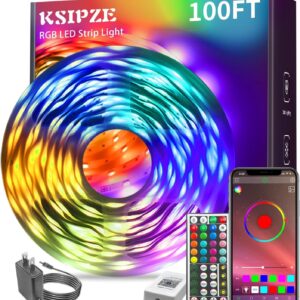 100ft RGB LED Strip Lights, Music Sync Color-Changing Light Strip with App & Remote Control for Bedroom & Home Décor