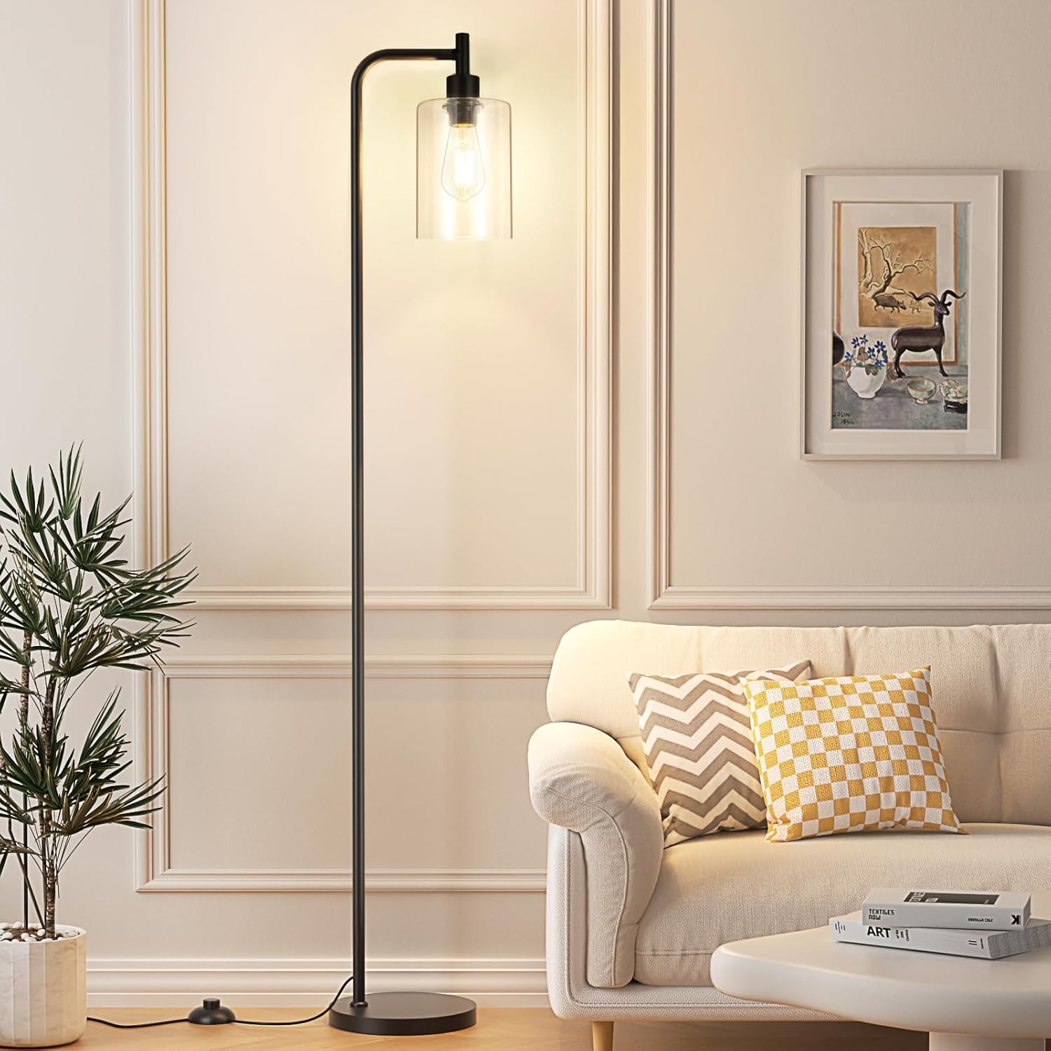 Industrial Floor Lamp with Glass Shade - Black, LED Bulbs, Foot Pedal Switch, Easy Assembly - Image 5