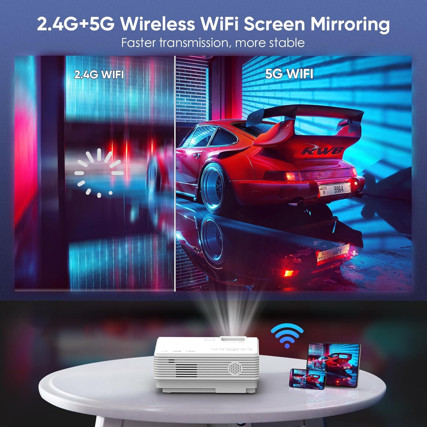 Mini WiFi and Bluetooth Projector, 1080P Home Entertainment with Smartphone Screen Mirroring - Image 4