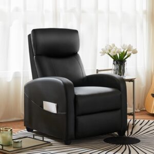 Leather Recliner Chair with Adjustable Backrest, Footrest, and Lumbar Support (Black)