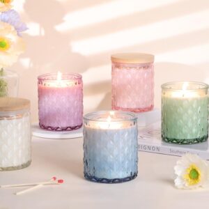 8-Pack 7oz Blue Glass Candle Jars with Bamboo Lids for DIY Candle Making and Home Decoration