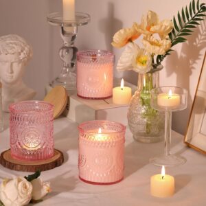 10-Pack 7.5oz Pink Glass Candle Jars with Bamboo Lids and Labels for DIY Candle Making and Gifts