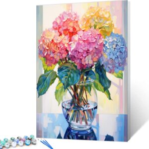 Hydrangea in Vase Paint by Numbers Kit for Adults, DIY Acrylic Canvas Flower Painting, 16x20 in, Unframed