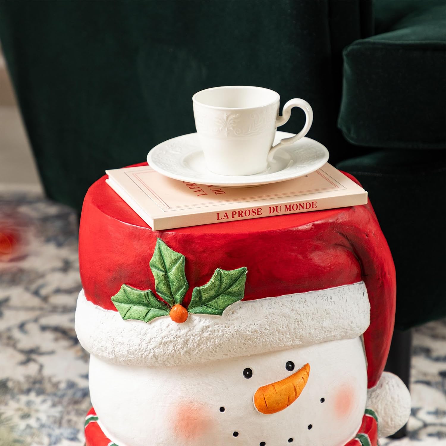 Round Accent Side Table or Nightstand with Snowman Design, 14.25"H, for Living Room, Bedroom, or Office - Image 2