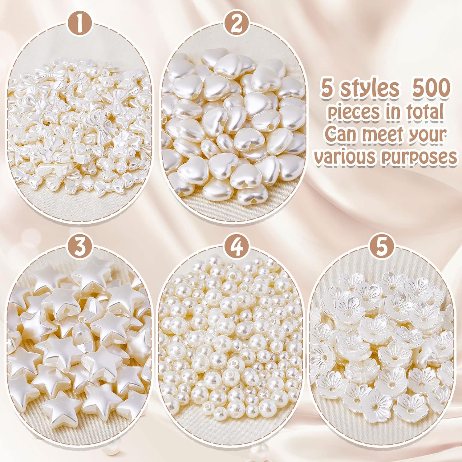500-Piece White Imitation Pearl Beads Set with Stars, Hearts, Bows, Flowers for DIY Jewelry and Crafts - Image 3