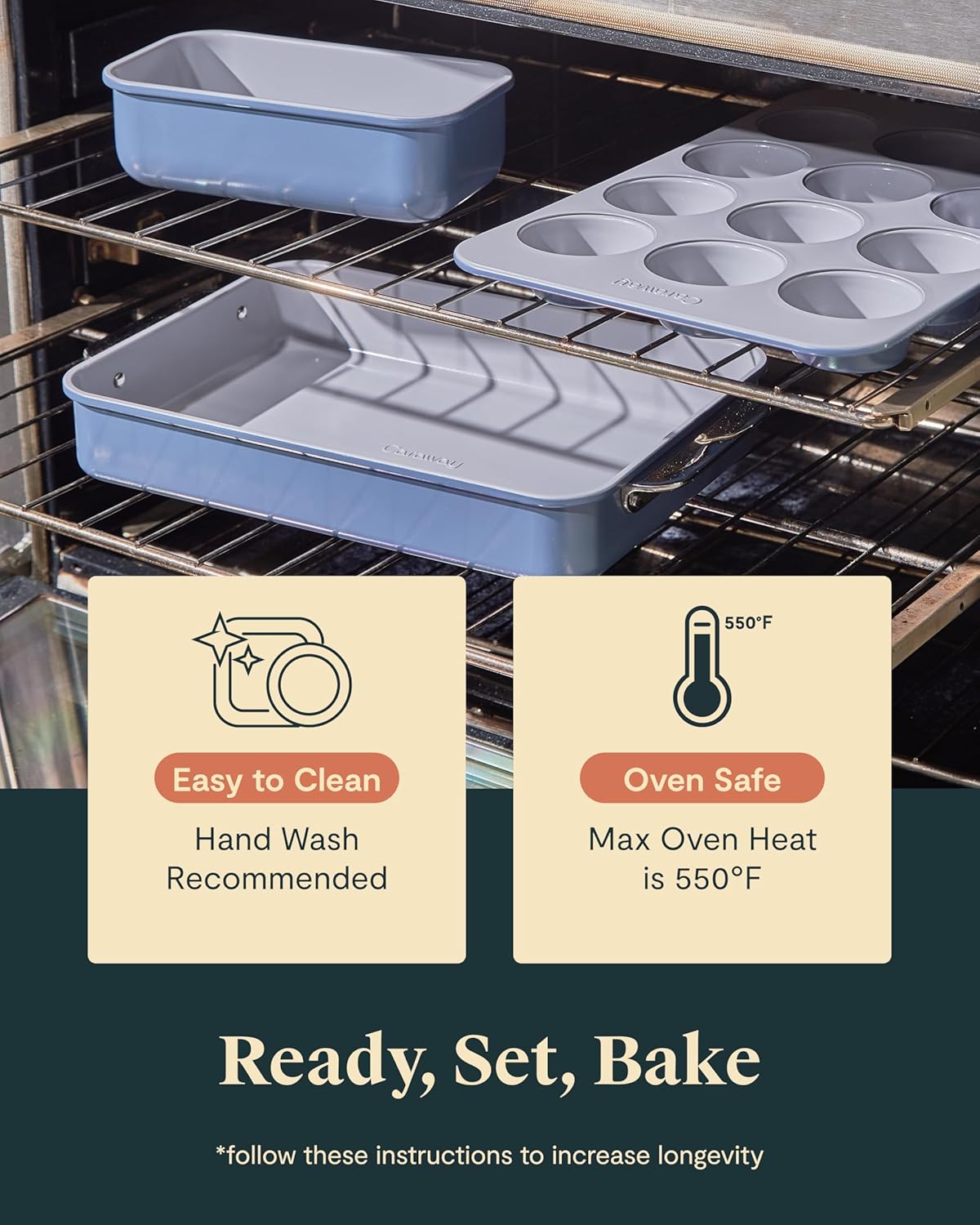 11-Piece Nonstick Ceramic Bakeware Set, Aluminized Steel Baking Sheets & Pans with Cooling Rack, Non-Toxic PTFE & PFOA Free, Cream - Image 4