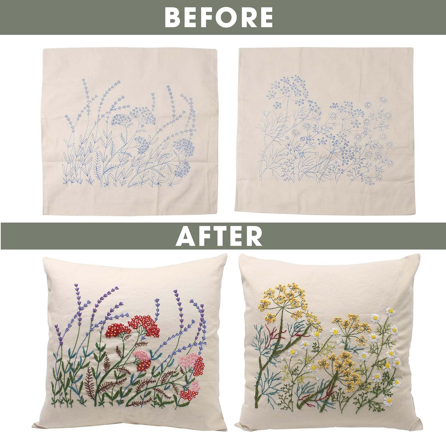 2-Pack Embroidery Pillow Kits with Pillowcase Covers, Threads, Needles, and Instructions, No Pillow Core (Lavender) - Image 3