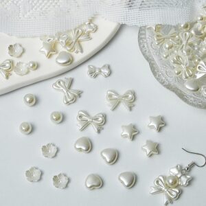 500-Piece White Imitation Pearl Beads Set with Stars, Hearts, Bows, Flowers for DIY Jewelry and Crafts