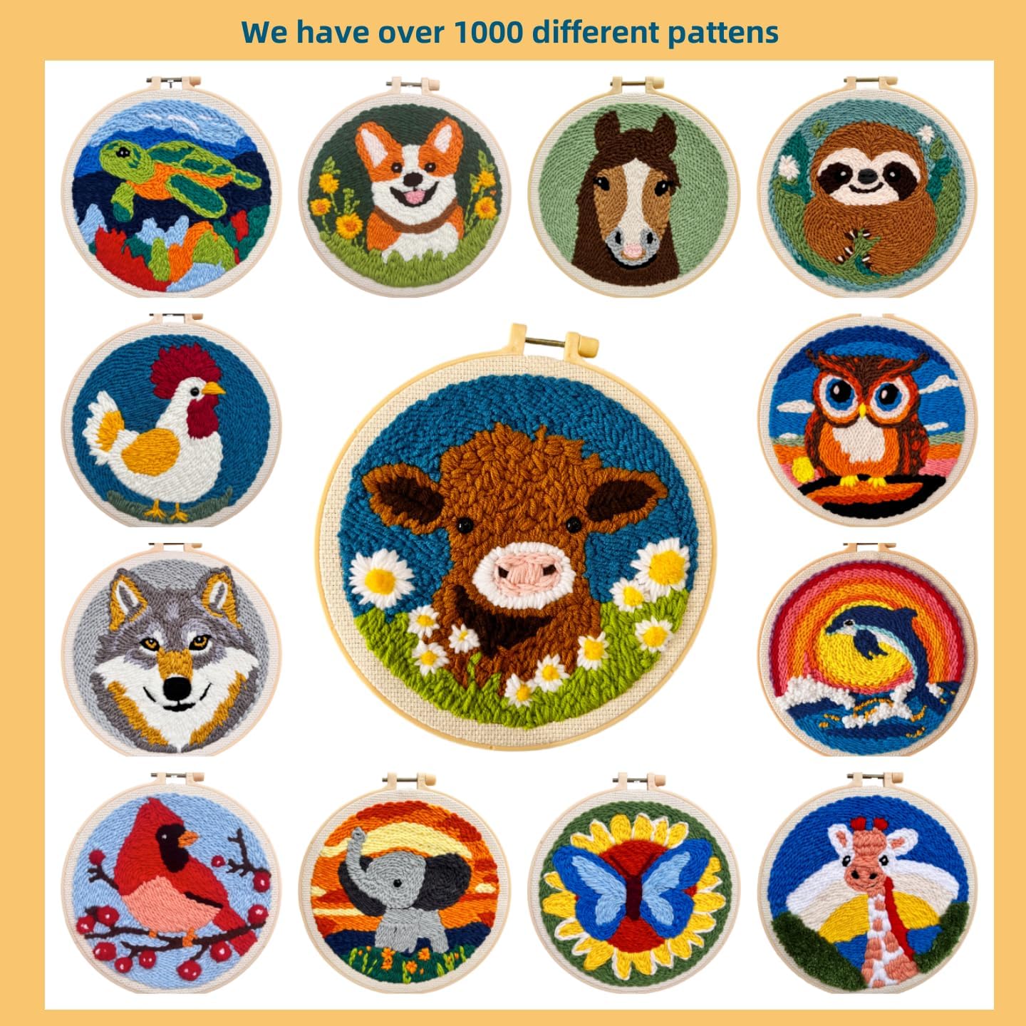 Punch Needle Starter Kit with Cute Highland Cow Design, Hoop Included, 20×20 cm - Image 2