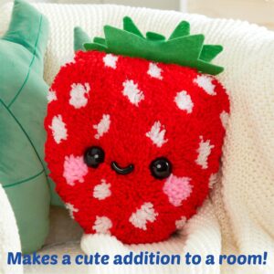 Strawberry Latch Hook Pillow Kit for Kids, DIY Yarn Craft with Hook, Ages 6+