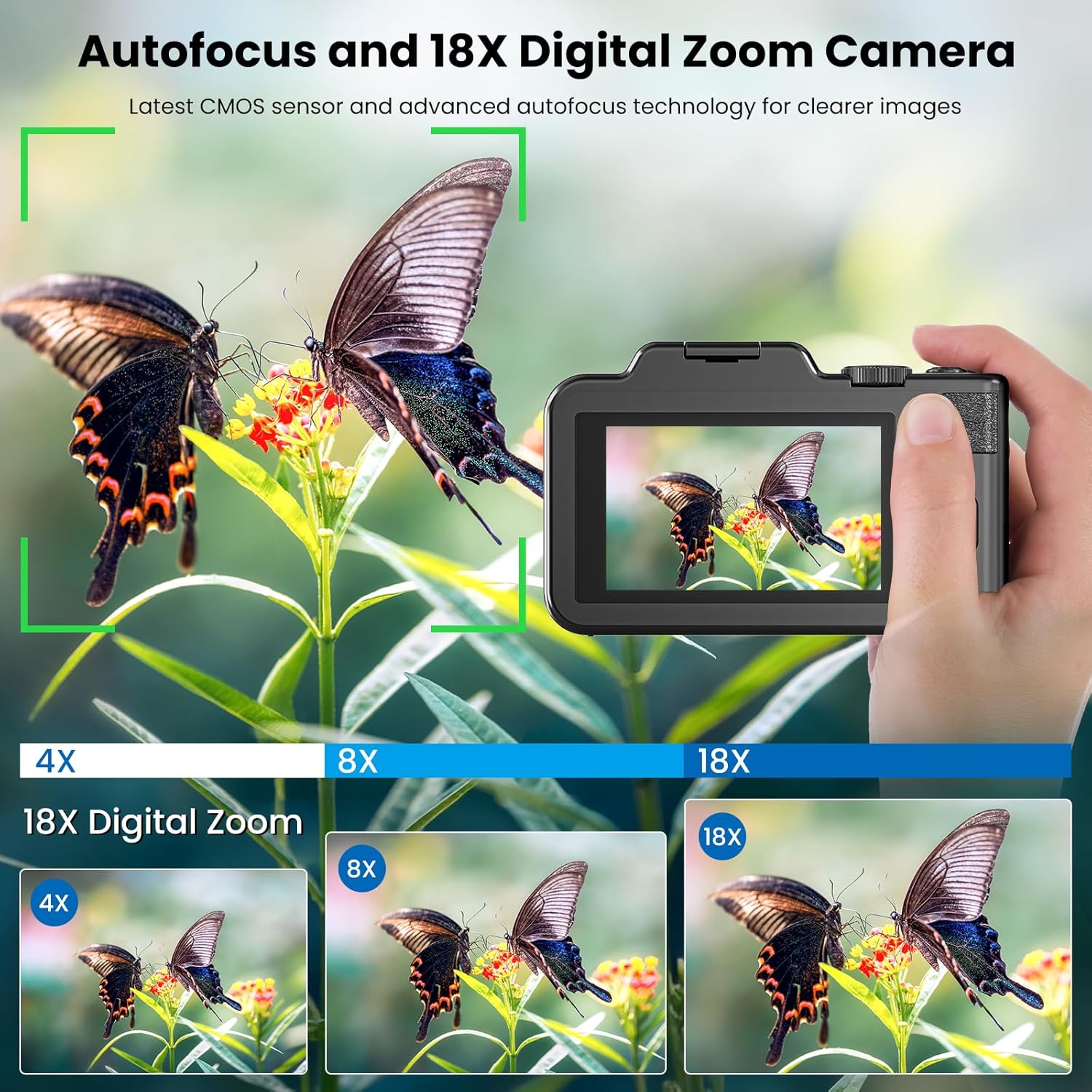 5K 80MP Dual Screen Digital Camera with 18X Zoom, Autofocus, 64GB Card and 2 Batteries (Black) - Image 3
