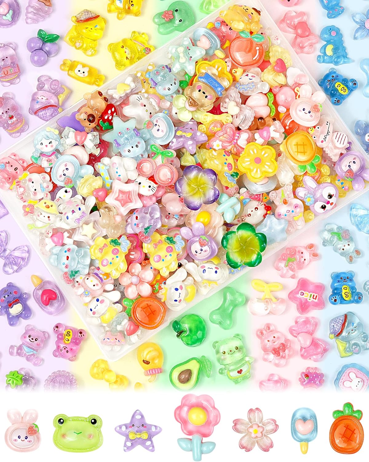100-Piece Kawaii Flatback Resin Charms Set for DIY Crafts and Decorations