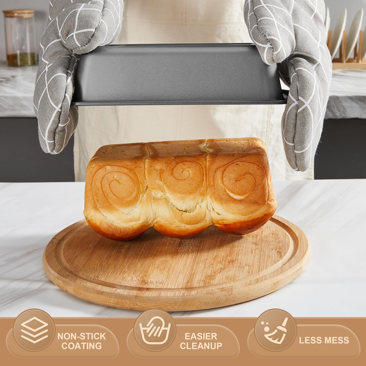 10-Piece Nonstick Baking Pan Set with Wider Grips, Oven Bakeware Including Rack, Cookie Sheet, Cake Pans, Loaf Pan, Muffin Pan, Pizza Pan – Grey - Image 4