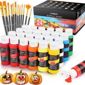 24-Color Acrylic Paint Set with 12 Brushes for Canvas, Ceramics, and Crafts