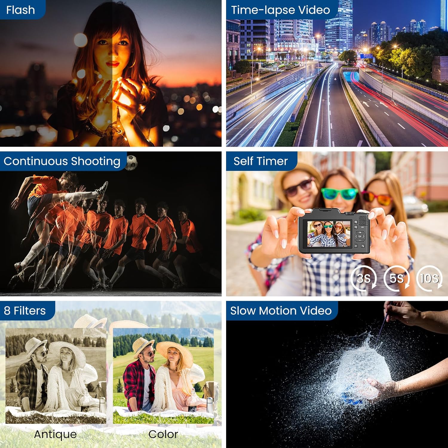 5K 80MP Dual Screen Digital Camera with 18X Zoom, Autofocus, 64GB Card and 2 Batteries (Black) - Image 2